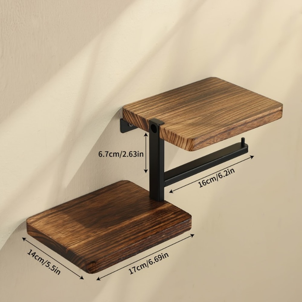 Wooden Wall Mounted Toilet Paper Holder Hanging Tissue Roll Dispenser Iron Tissue Holder Bathroom A 2