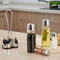 Seasoning Bottle Set, Condiment Holder Rack, Oil Vinegar Dispensers with Salt Pepper Shakers and Glass Cruet Set