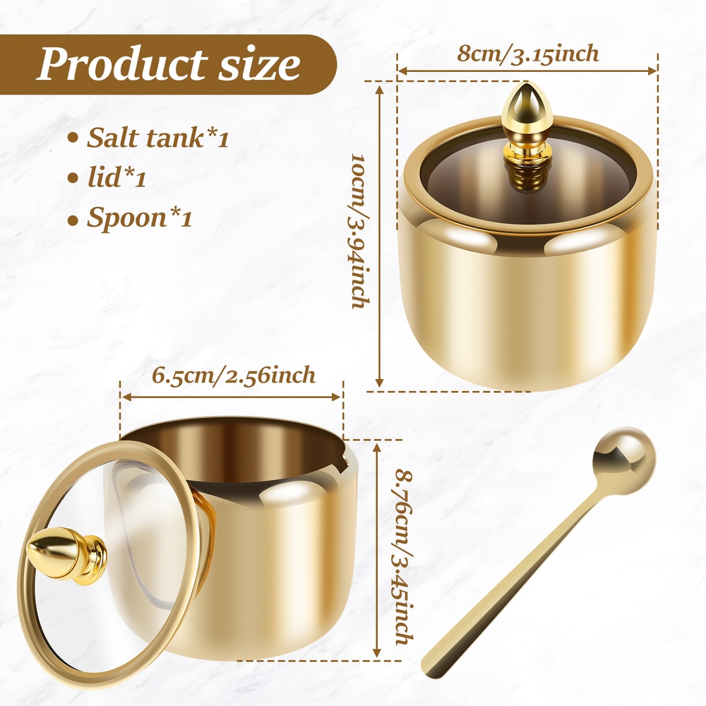 Stainless Steel Sugar Jar with Clear Glass Lid and Spoon, Multifunctional Container for Salt, Candy, and Coffee Beans