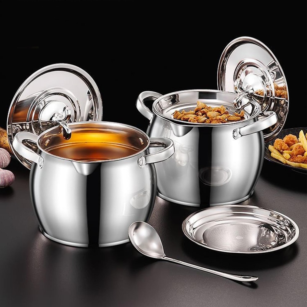 Grease Jar with Strainer Lid, Stainless Steel Fat Storage Canister for Kitchen Use, Cooking Baking