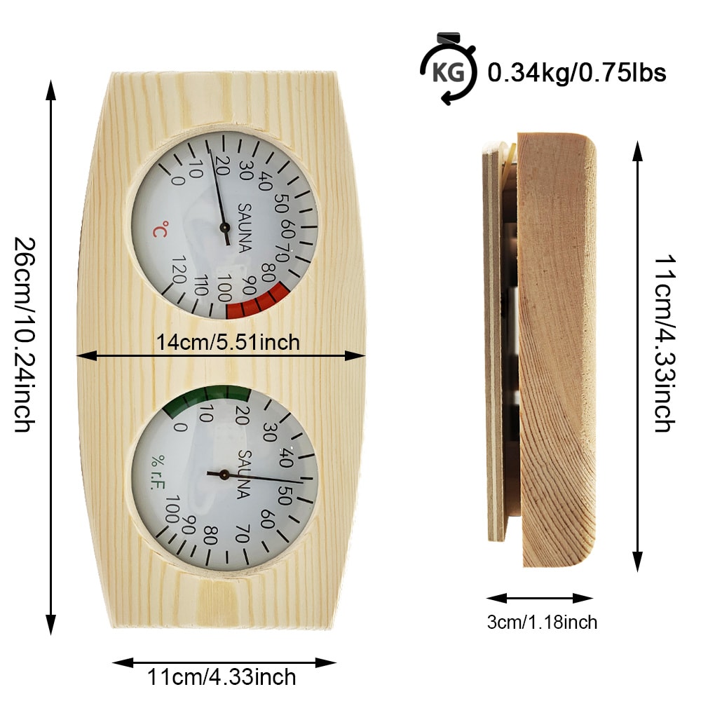 Wooden Sauna Thermometer, Weat Box Accessories, Humidity Meter for Sauna