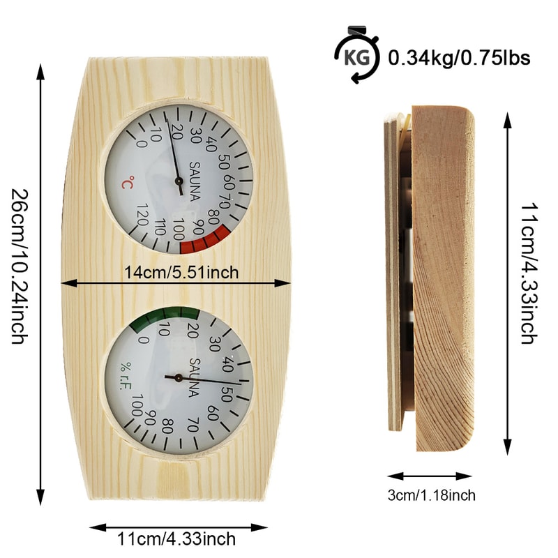 Wooden Sauna Thermometer, Weat Box Accessories, Humidity Meter for Sauna