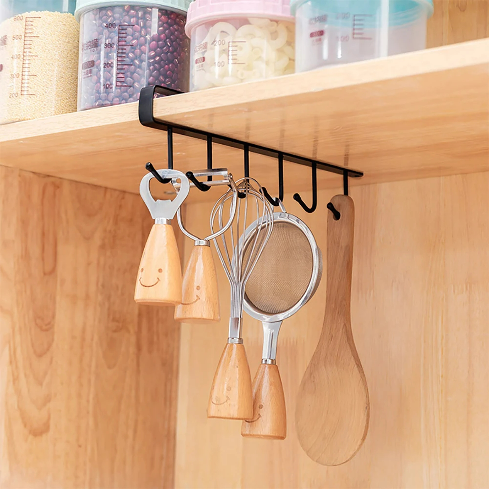 Multifunction Hook Coffee Cup Mug Holder Shelf Organizer, Black White Kitchen Cabinet Storage
