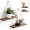 Hanging Wooden Storage Rack, Wall Decoration Hanging Rope Flower Pot Storage Rack