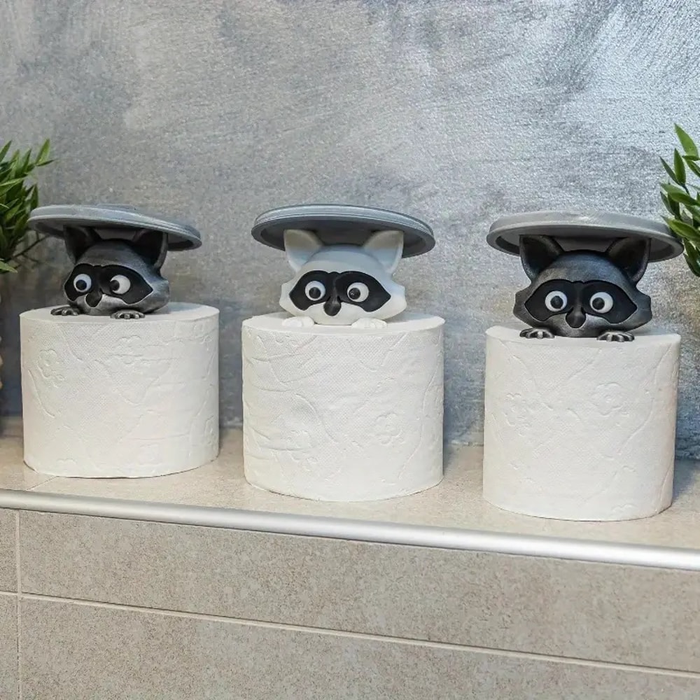 Adorable Printed Raccoon Toilet Roll Paper Holder White Plastic Playful Bathroom Decor Tissue Holde 1