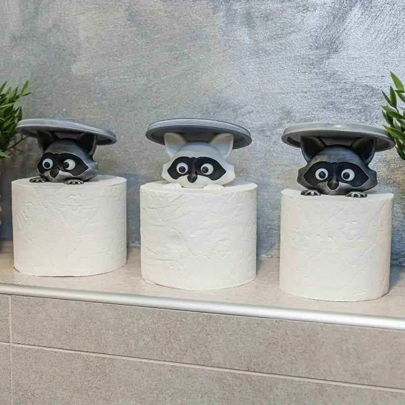 Adorable Printed Raccoon Toilet Roll Paper Holder White Plastic Playful Bathroom Decor Tissue Holde 1
