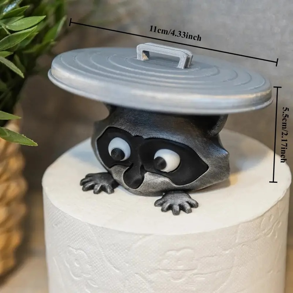 Adorable Printed Raccoon Toilet Roll Paper Holder White Plastic Playful Bathroom Decor Tissue Holde 3