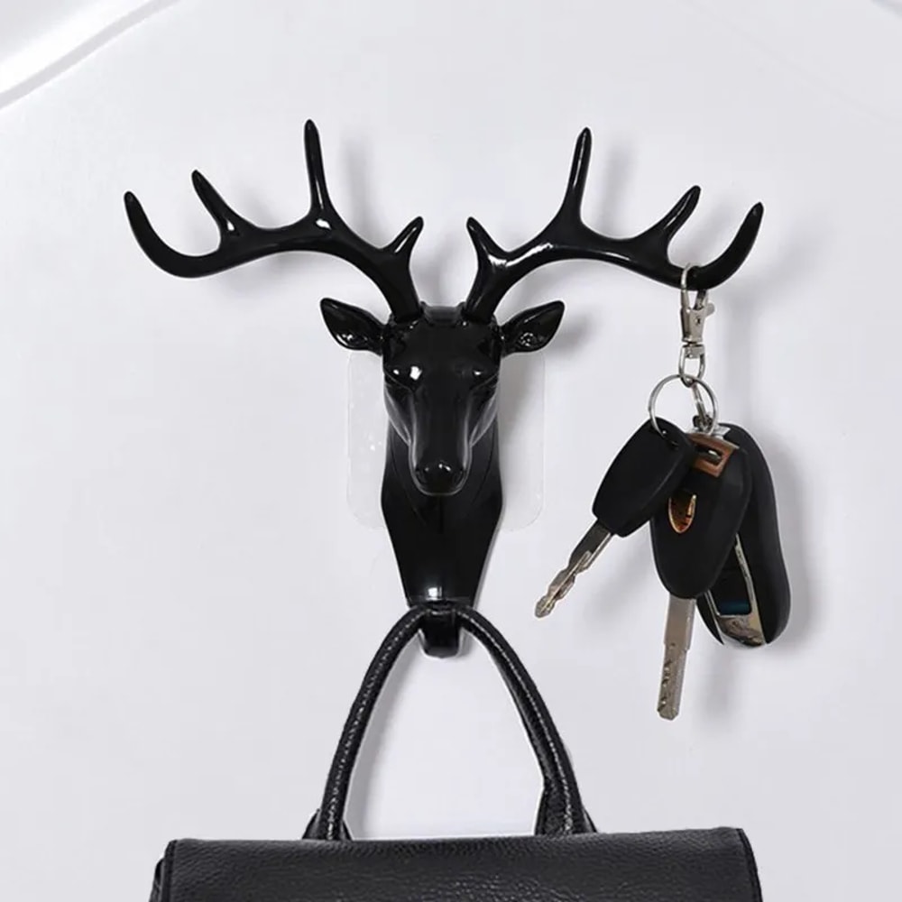 Wall Hanging Hook With Vintage Deer Antlers For Scarf Clothes And Key Storage 0