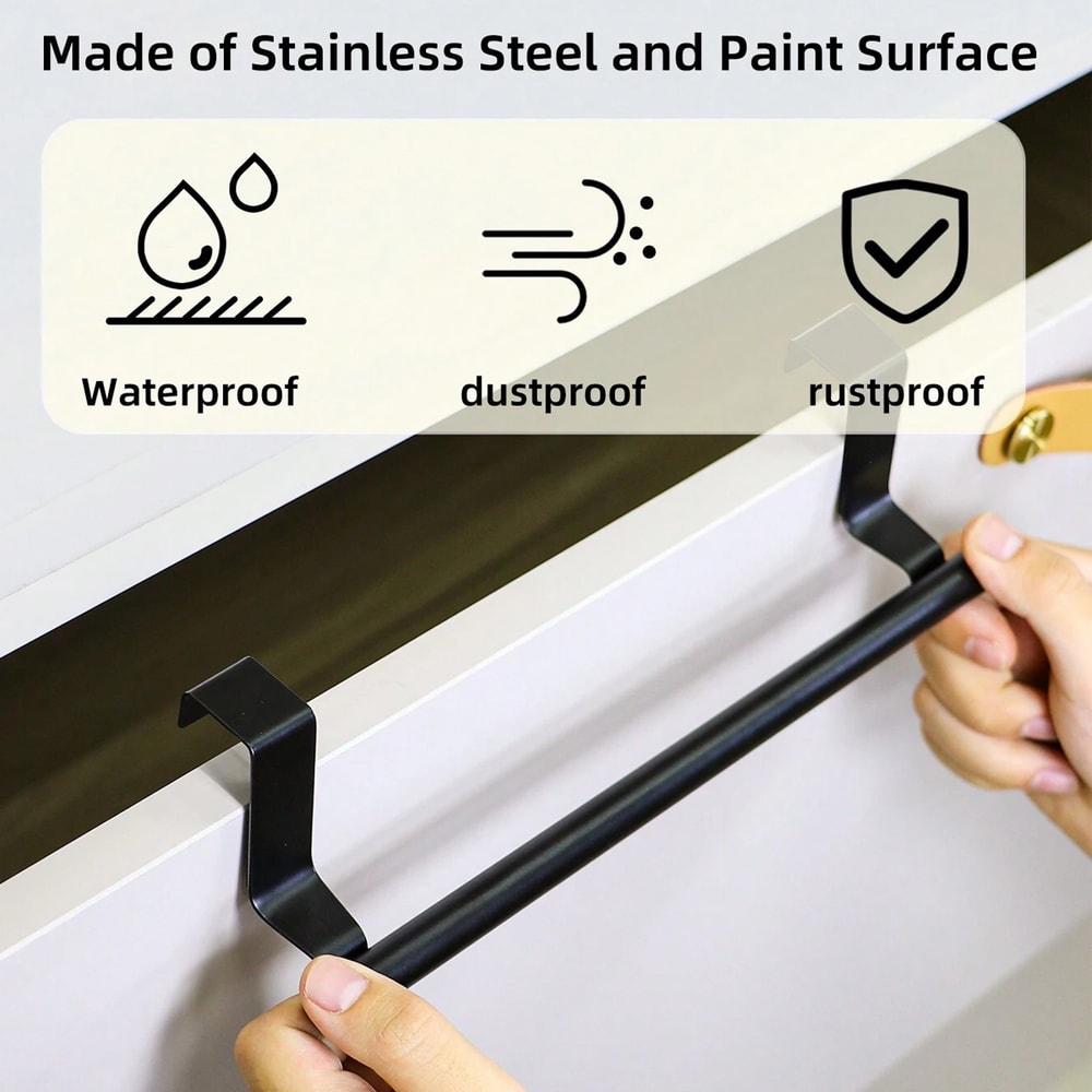 Stainless Steel No Drilling Stretchable Towel Rack, Kitchen Cabinet Door Back Cloth Hanger