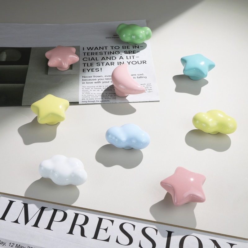 Cute Childrens Room Cabinet Knobs Stars Clouds Moons Ceramic Drawer Handles For Wardrobes And Doors 1