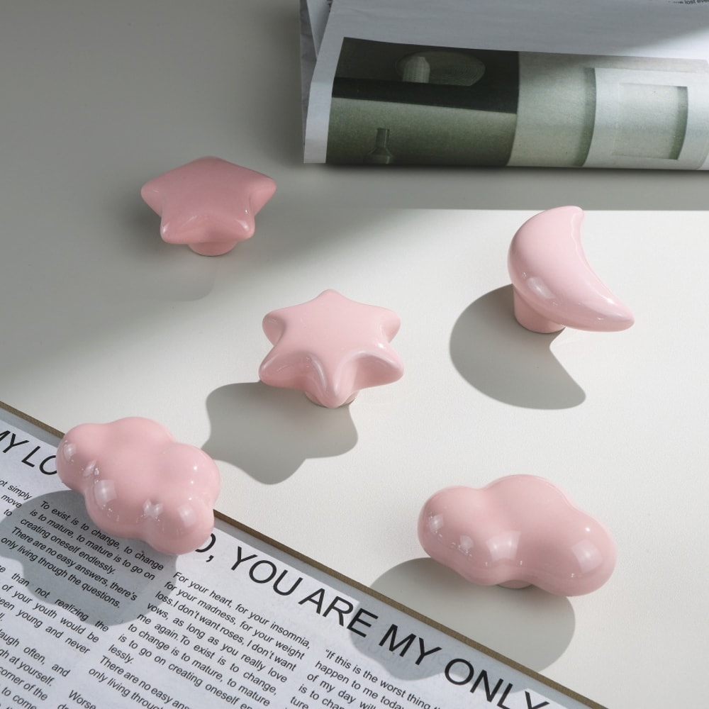 Cute Childrens Room Cabinet Knobs Stars Clouds Moons Ceramic Drawer Handles For Wardrobes And Doors 4