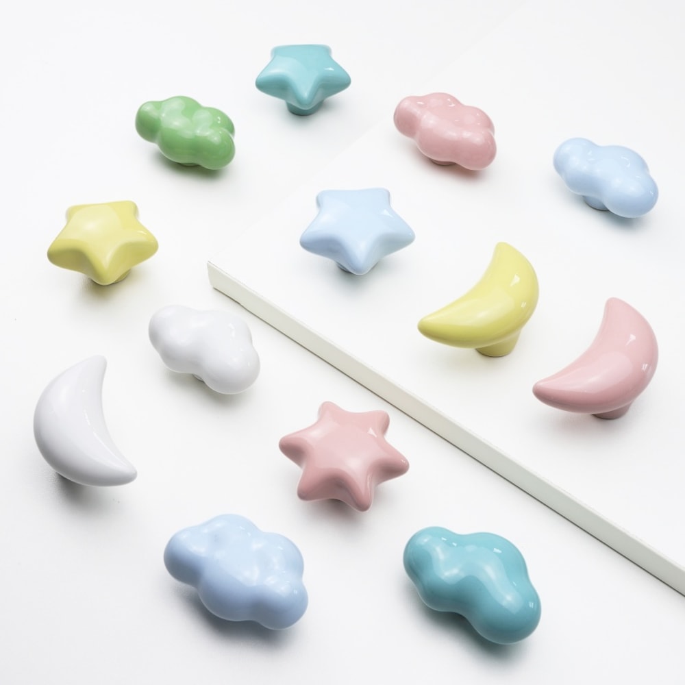 Cute Childrens Room Cabinet Knobs Stars Clouds Moons Ceramic Drawer Handles For Wardrobes And Doors 5