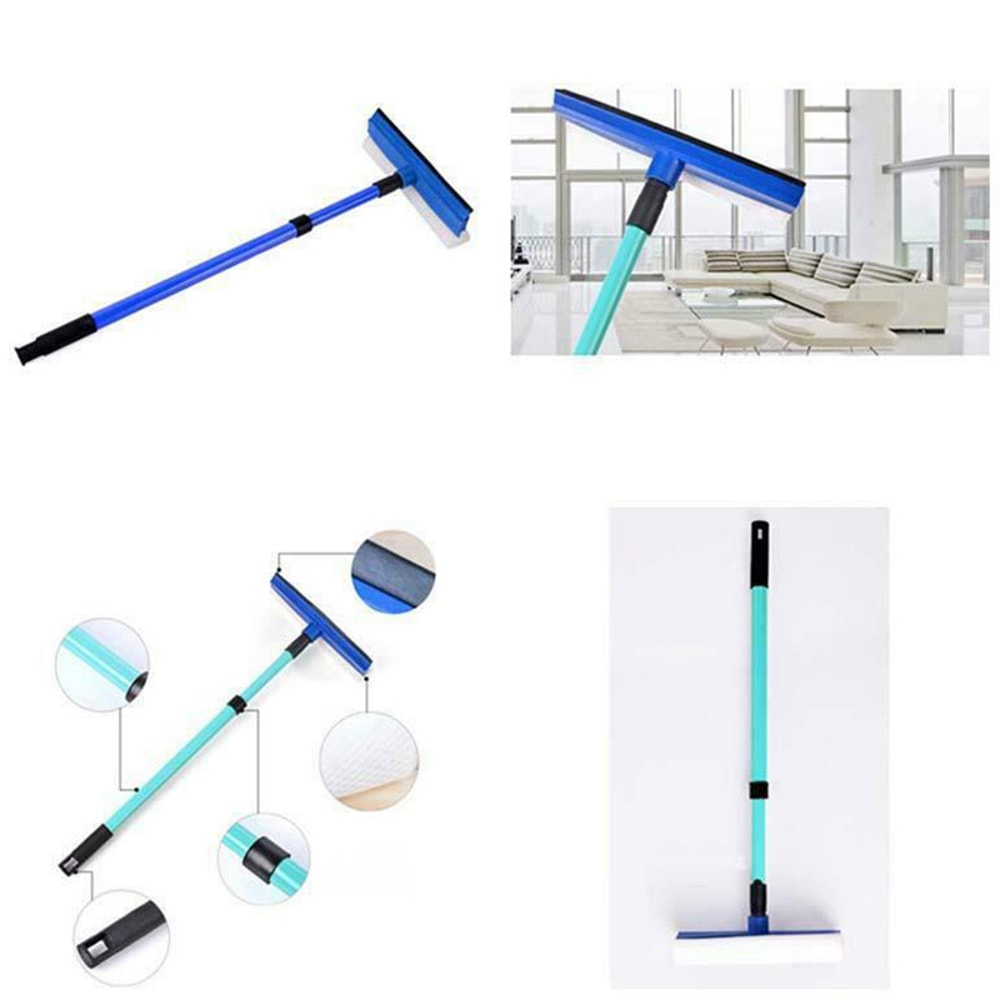 Telescopic Window Glass Cleaner Wiper Long Handle Sponge Brush Squeegee Mop Tool 2