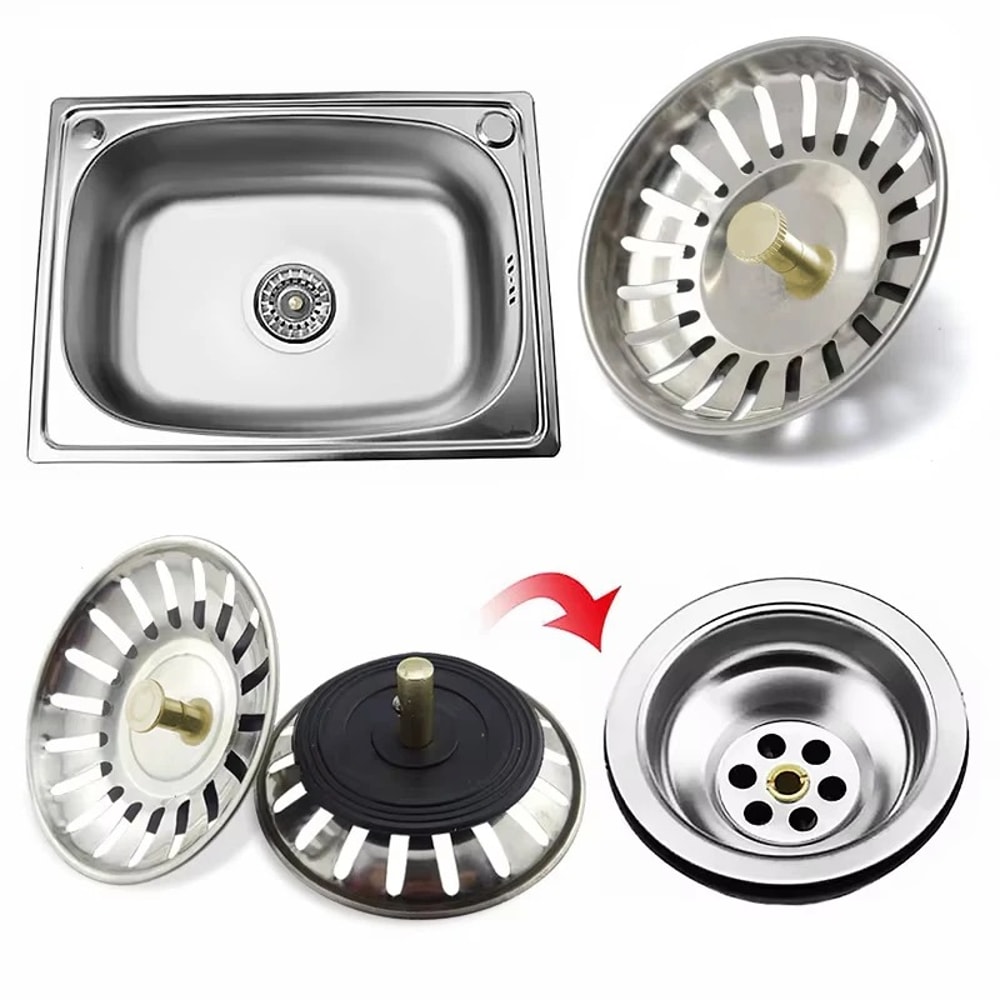 Kitchen Sink Sewer Strainer, Basin Drain Stopper, Stainless Steel Waste Plug, Anti-clog Filter for Floor Drain