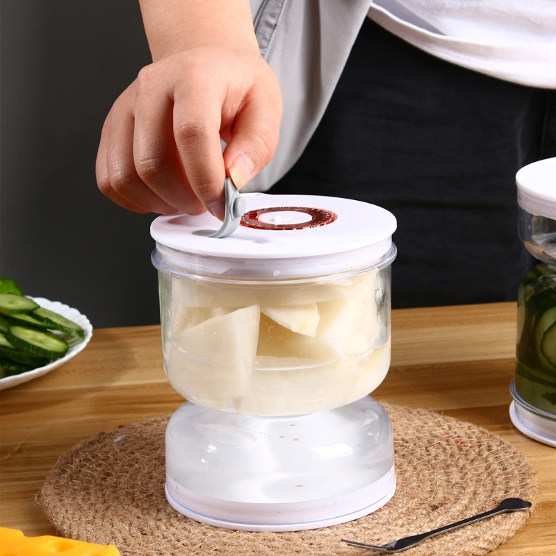 Sealed Jar for Pickle, Wet and Dry Separation, Flip Container with Strainer for Olives, Hourglass Design