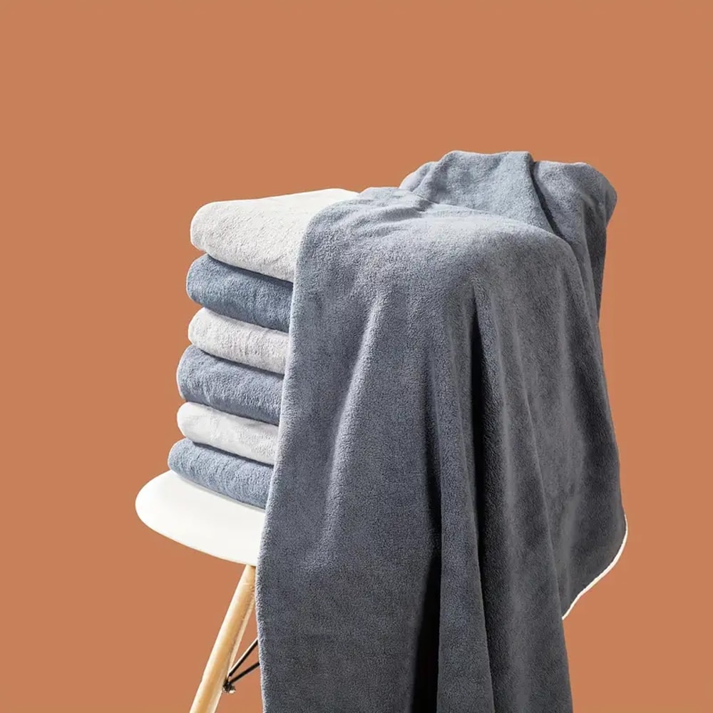 Large Bath Towels Set Grey Coral Velvet Soft Quick Dry Bathroom Towel