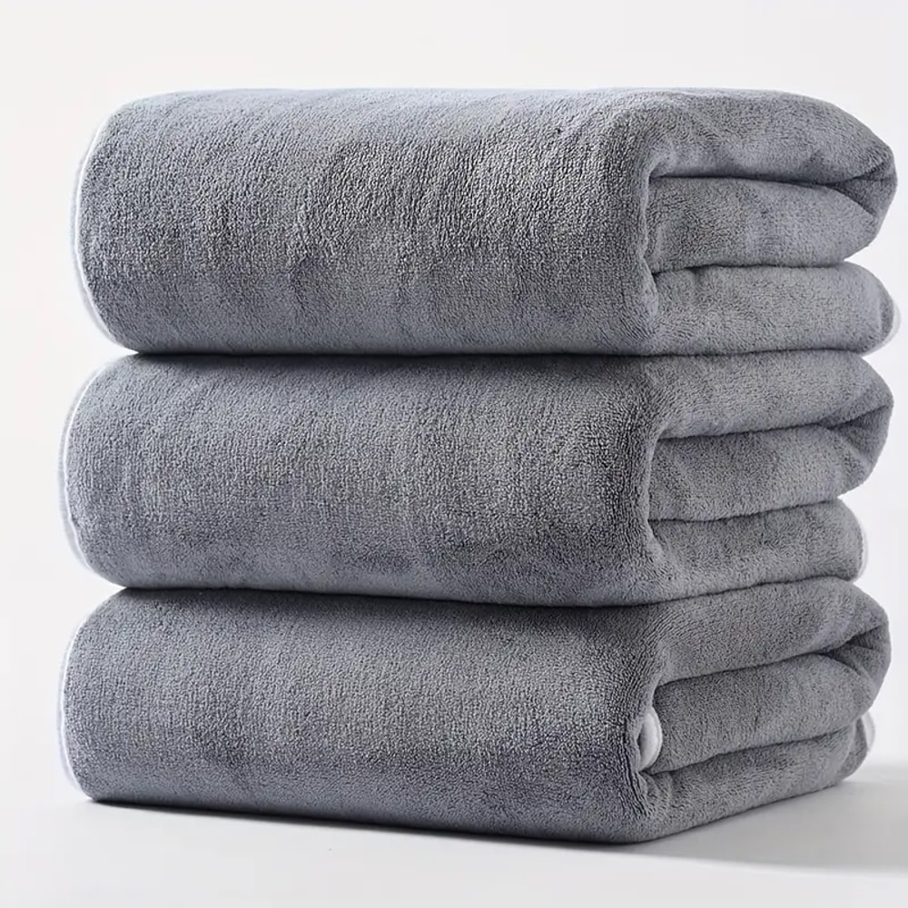 Large Bath Towels Set Grey Coral Velvet Soft Quick Dry Bathroom Towel