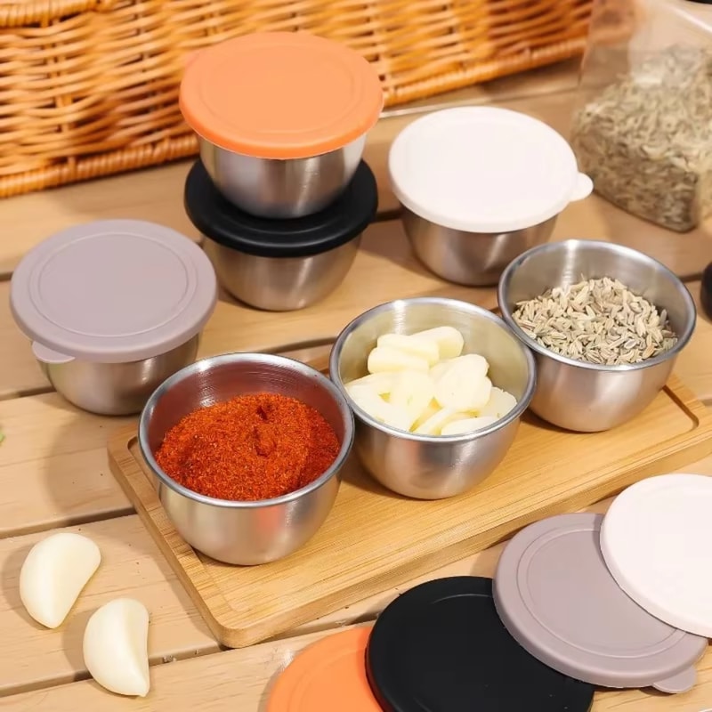 Stainless Steel Sauce Cup With Lid Reusable Salad Dressing Container 0