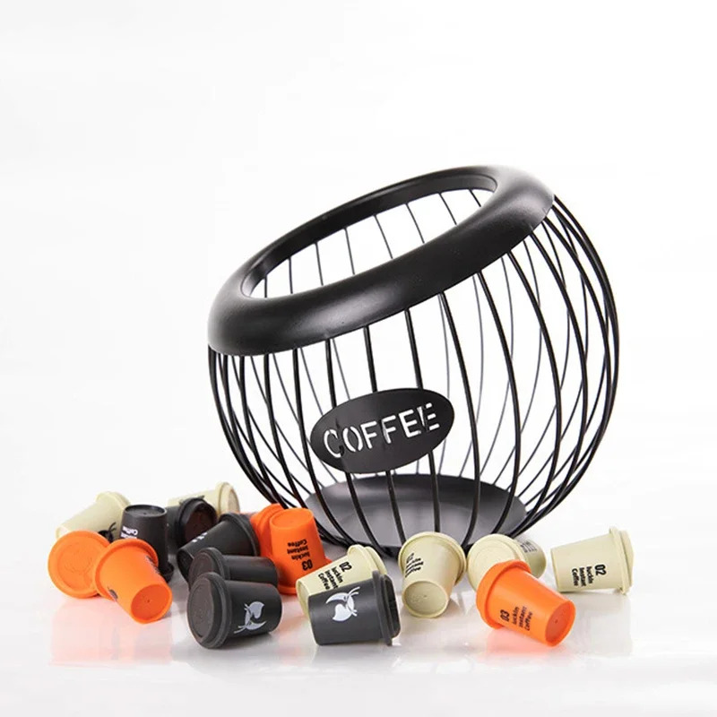 Coffee Capsule Holder Iron Hollow, Multifunctional Fruit Snack Storage Rack for Desktop