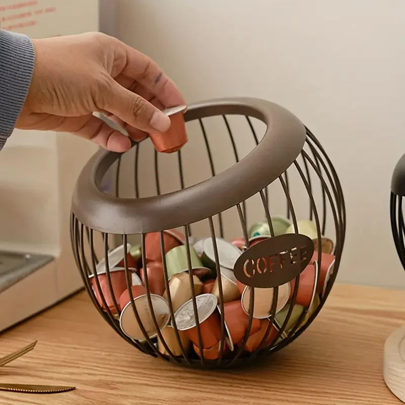 Coffee Capsule Holder Iron Hollow, Multifunctional Fruit Snack Storage Rack for Desktop