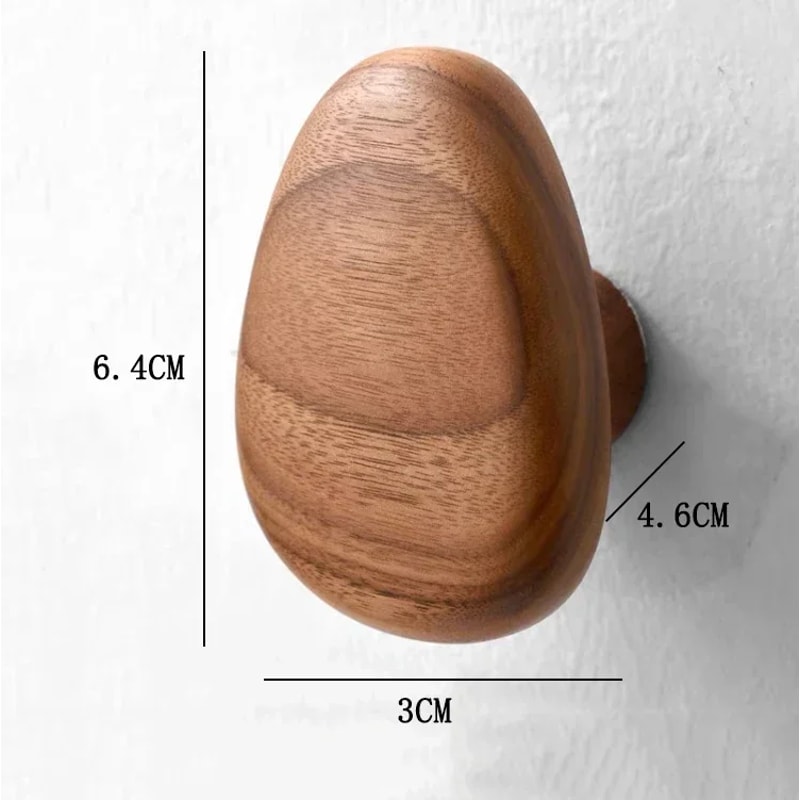 Coat Hook, Wall-mounted Hook, Solid Wood Handle Clothes Hook, Pebble Shape Door Clothes Hanger, Punch-free Cabinet Door