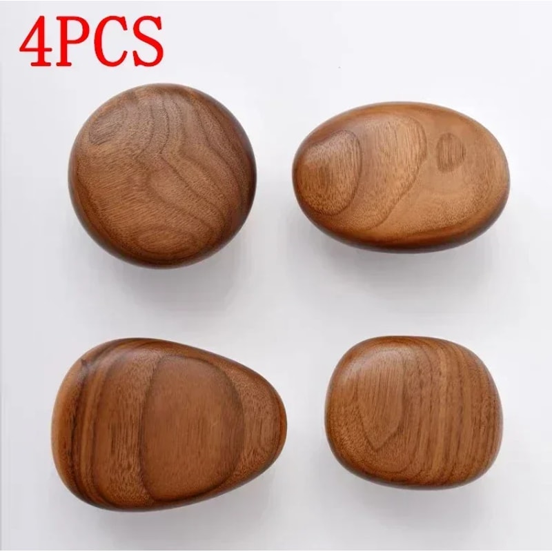 Coat Hook, Wall-mounted Hook, Solid Wood Handle Clothes Hook, Pebble Shape Door Clothes Hanger, Punch-free Cabinet Door