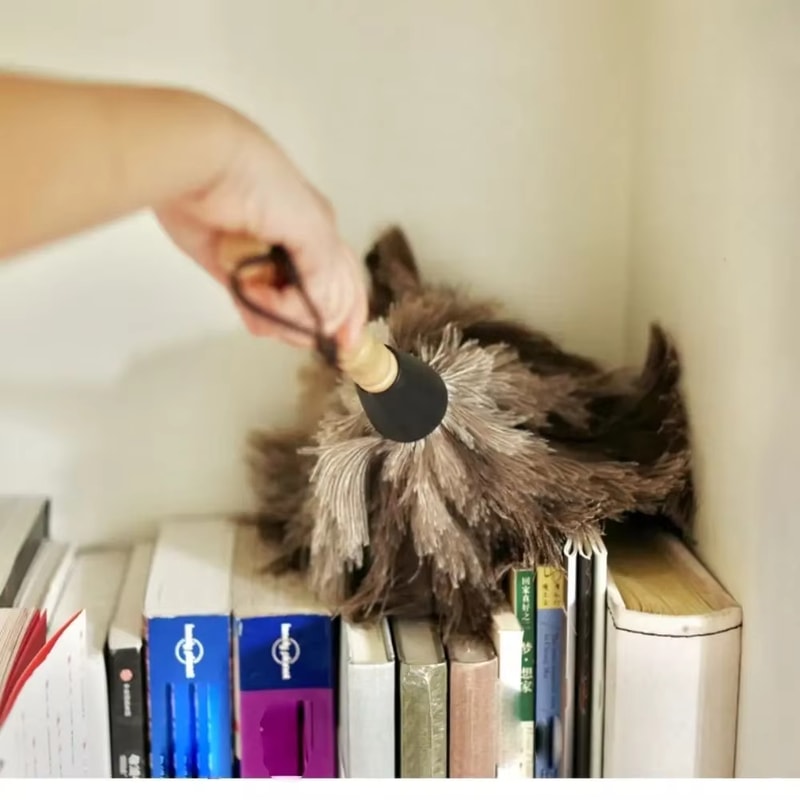 Feather Duster with Wooden Handle, Anti-static Ostrich Dust Removal Tool for Home Cleaning