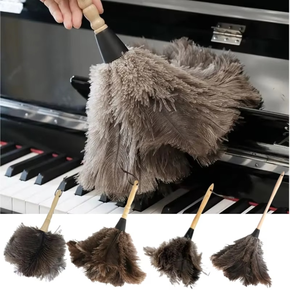 Feather Duster with Wooden Handle, Anti-static Ostrich Dust Removal Tool for Home Cleaning