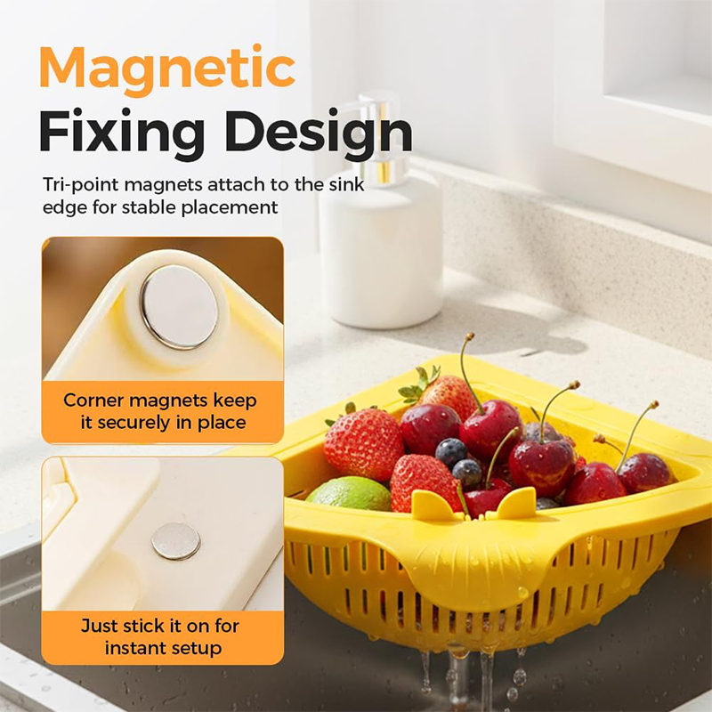 Triangular Magnetic Drain Basket For Sink Corner Sink Strainer With TwistOpen Bottom Magnetic Drain 3