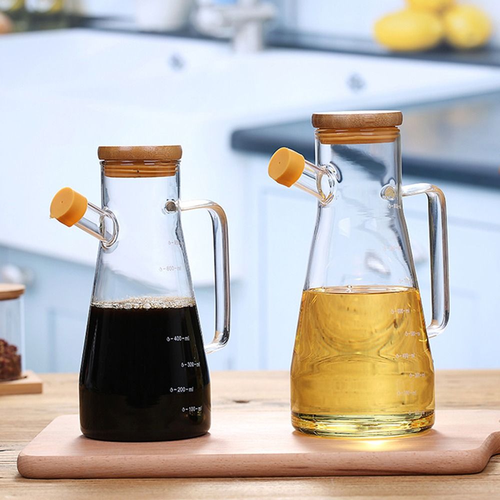 Transparent Oil Bottle with Lid, Heat-Resistant Glass Oil Pot, Kitchen Oil Dispenser, Vinegar Tank with Handle