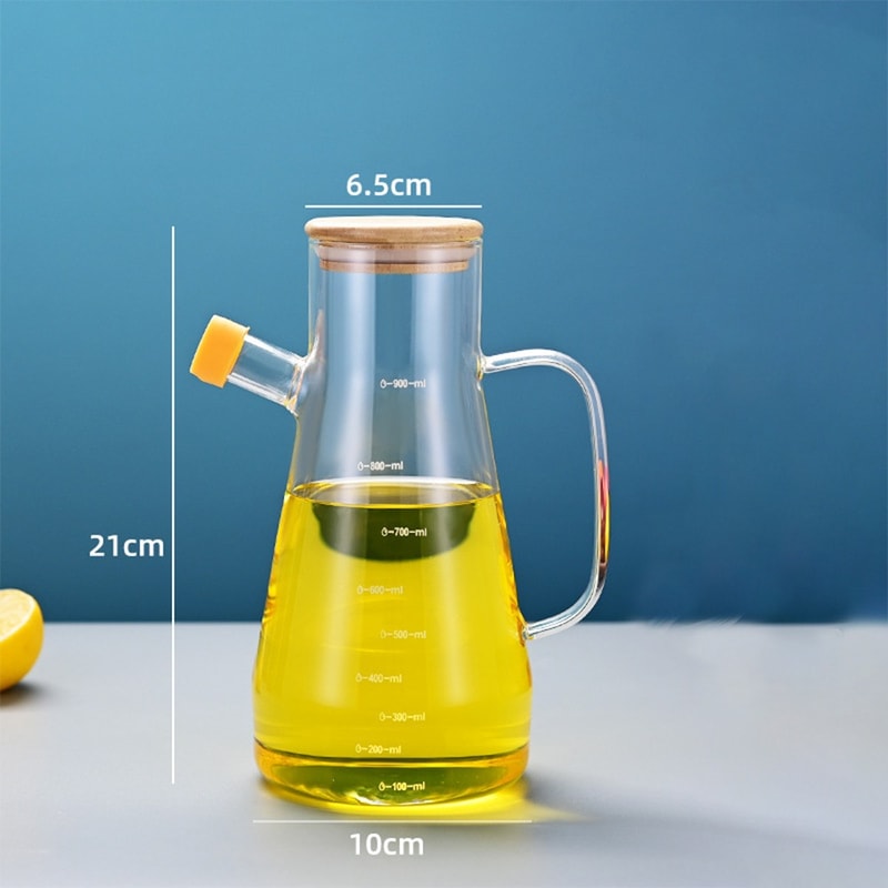 Transparent Oil Bottle with Lid, Heat-Resistant Glass Oil Pot, Kitchen Oil Dispenser, Vinegar Tank with Handle