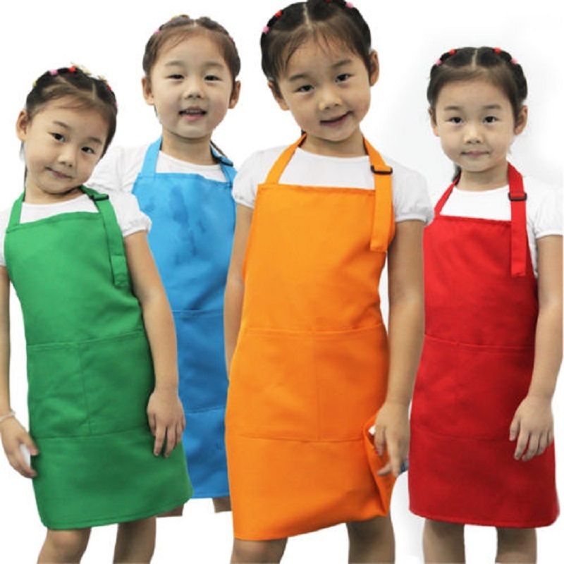 Solid Color Kids Apron, Baby Pinafore, Painting Cooking Toddler Kitchen Aprons
