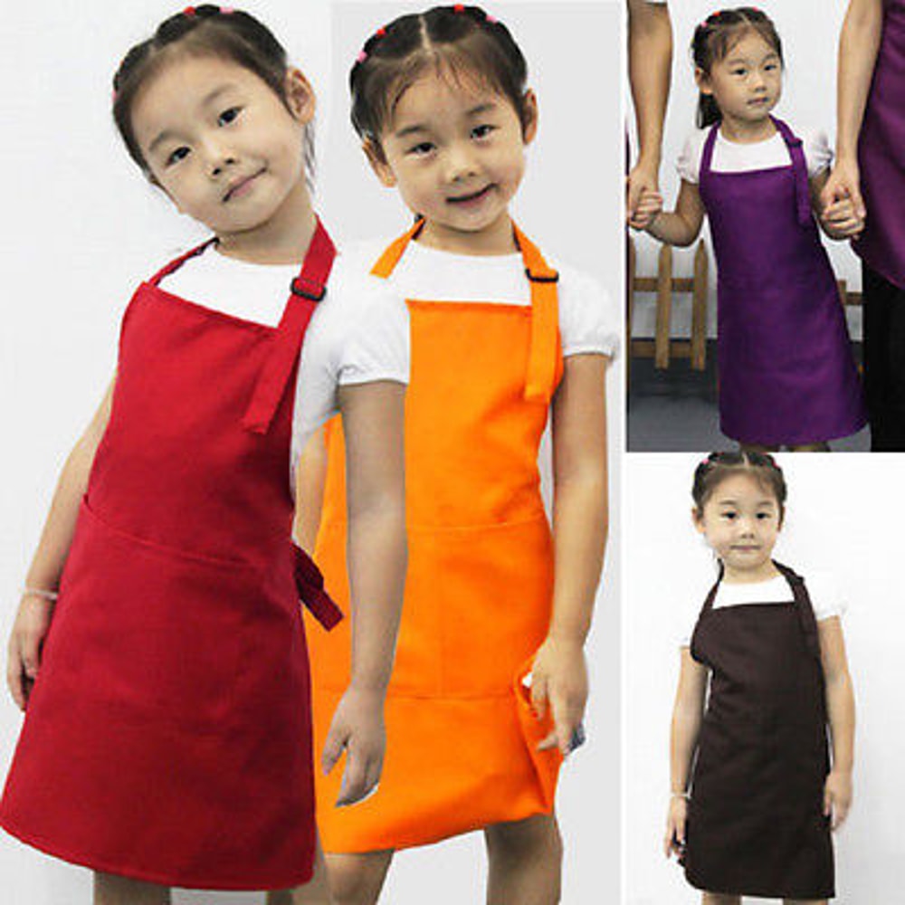 Solid Color Kids Apron, Baby Pinafore, Painting Cooking Toddler Kitchen Aprons