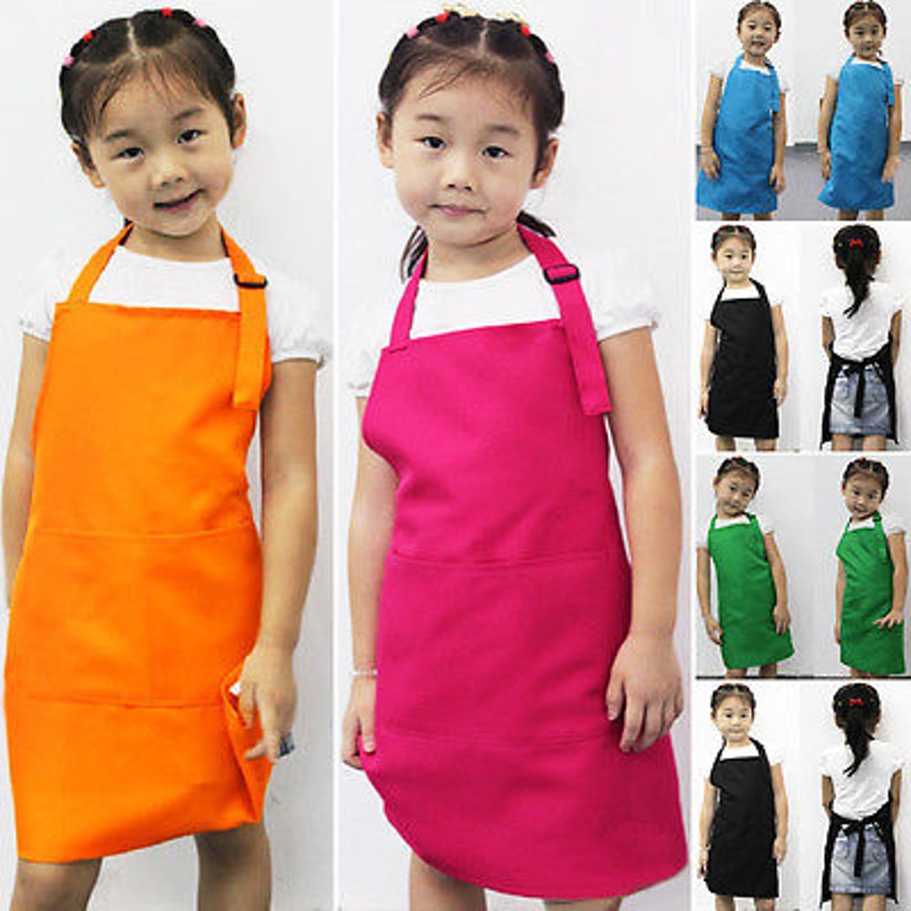Solid Color Kids Apron, Baby Pinafore, Painting Cooking Toddler Kitchen Aprons