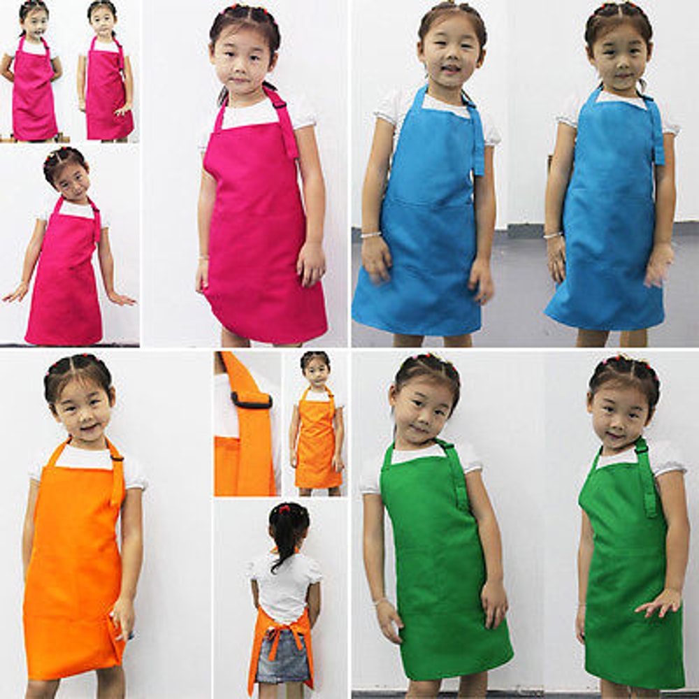 Solid Color Kids Apron, Baby Pinafore, Painting Cooking Toddler Kitchen Aprons