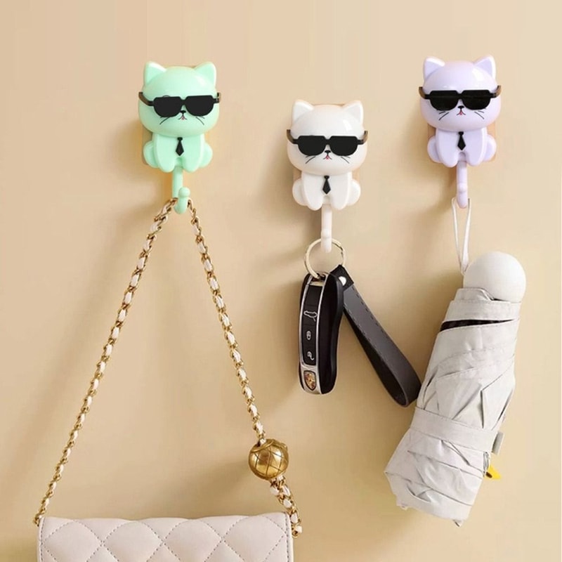 Funny Plastic Cartoon Cat Hooks, Wall Hanging, Waterproof Sunglasses, Cat Hooks, Decorative Sticky Hooks, Entrance