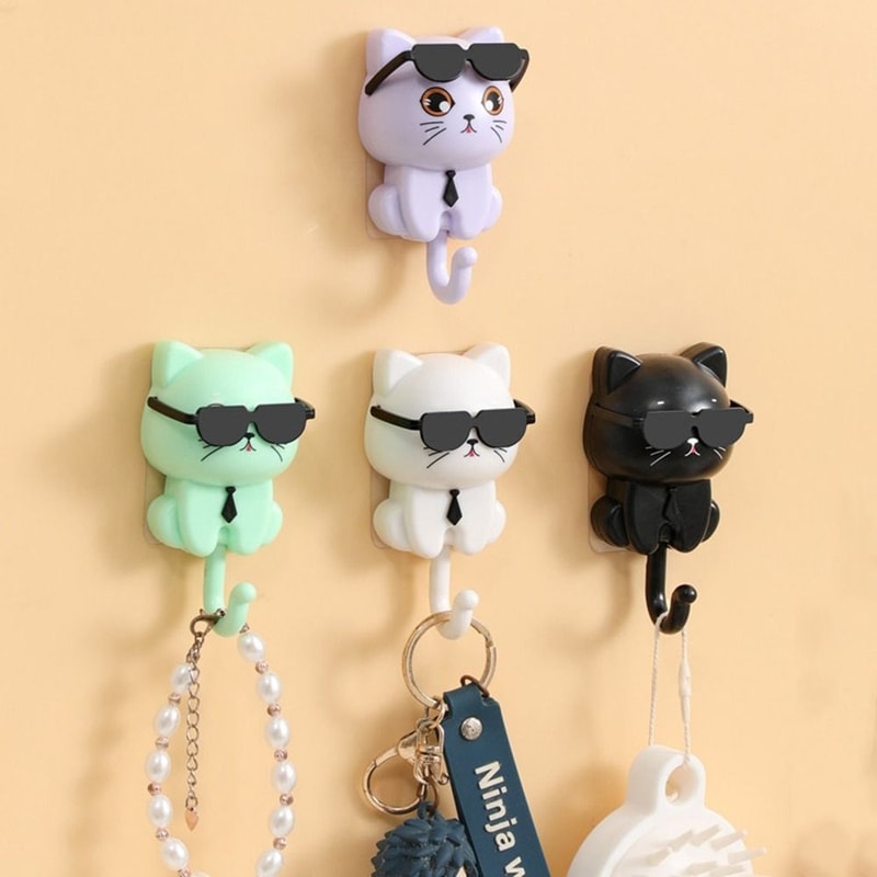Funny Plastic Cartoon Cat Hooks, Wall Hanging, Waterproof Sunglasses, Cat Hooks, Decorative Sticky Hooks, Entrance
