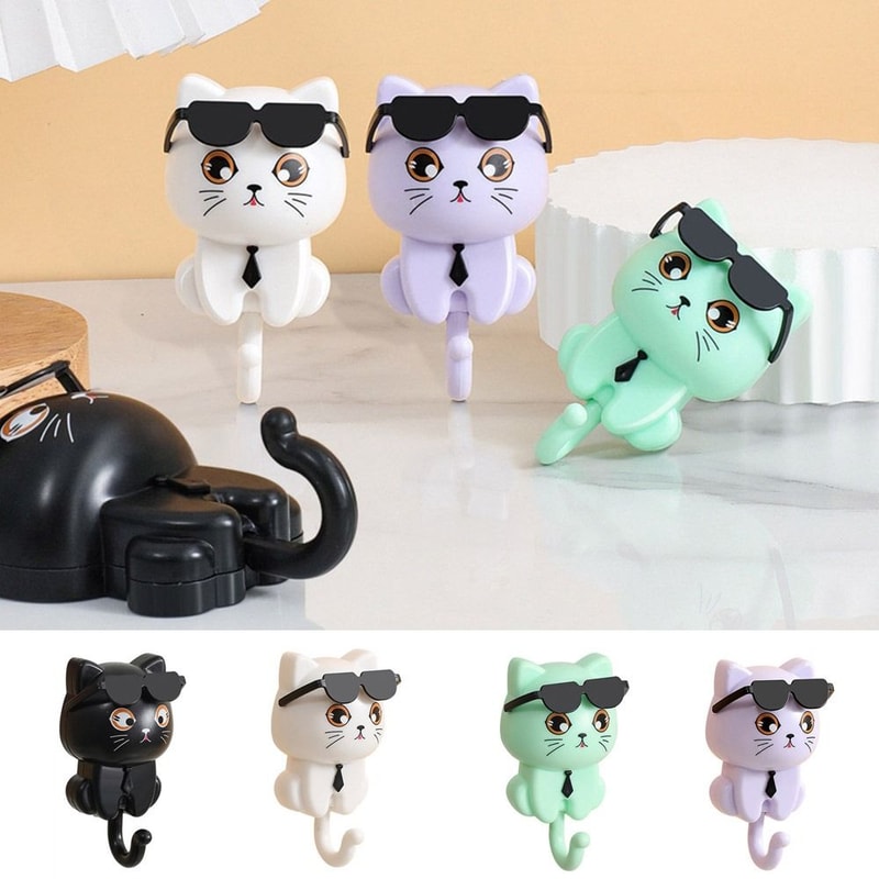 Funny Plastic Cartoon Cat Hooks, Wall Hanging, Waterproof Sunglasses, Cat Hooks, Decorative Sticky Hooks, Entrance