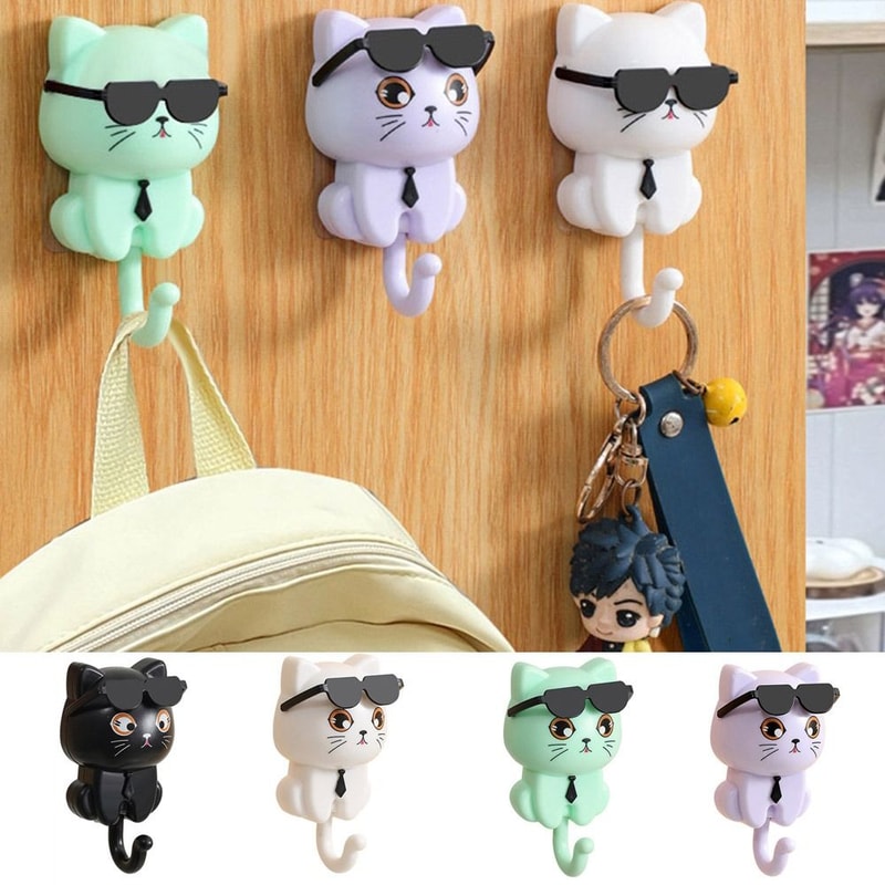 Funny Plastic Cartoon Cat Hooks, Wall Hanging, Waterproof Sunglasses, Cat Hooks, Decorative Sticky Hooks, Entrance