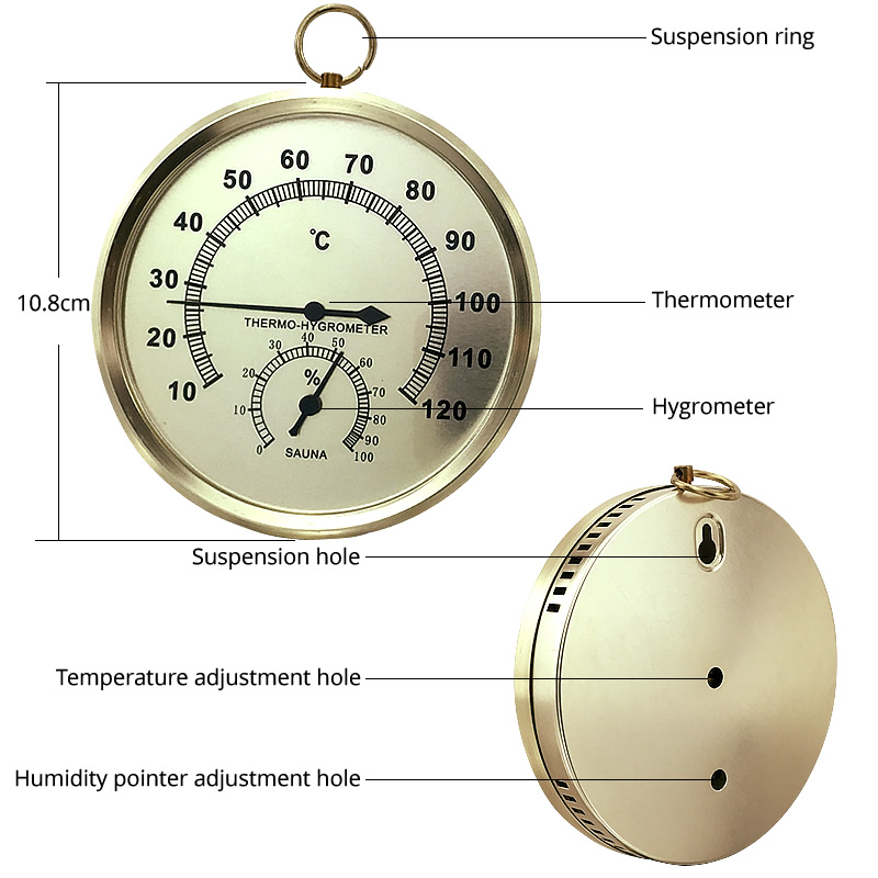 Round Sauna Hygrothermograph, Thermometer Hygrometer, Humidity and Temperature Meter for Sauna Room