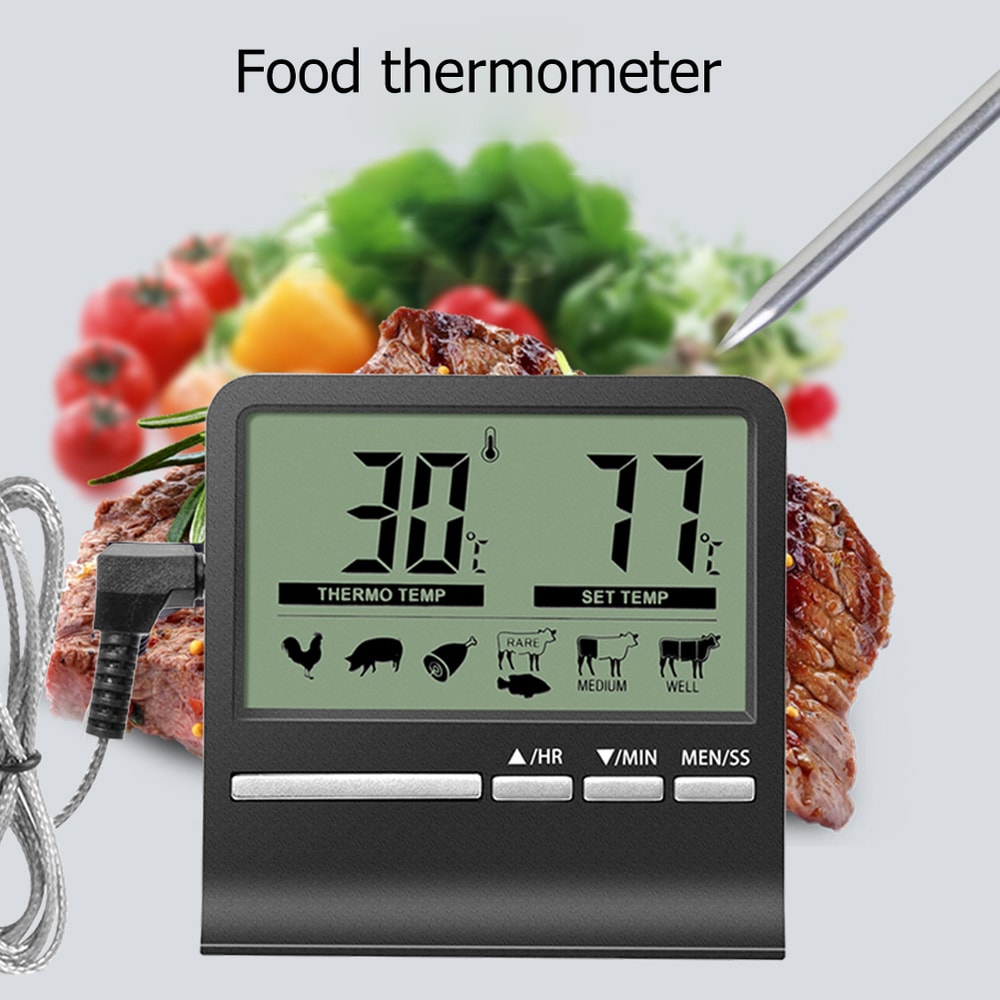 BBQ Electronic Digital LCD Food Thermometer Meat Water Oil Cooking Temperature Alarm Kitchen Cookin 2