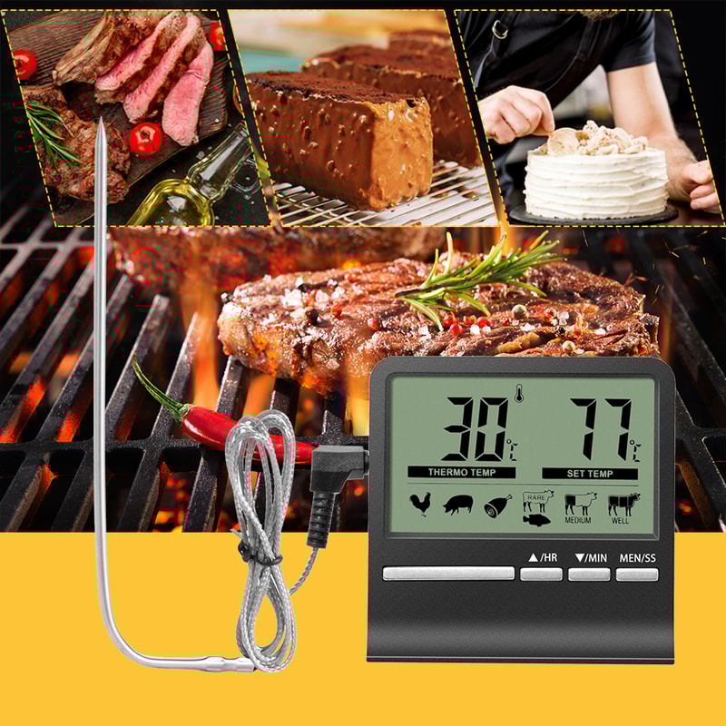BBQ Electronic Digital LCD Food Thermometer Meat Water Oil Cooking Temperature Alarm Kitchen Cookin 4