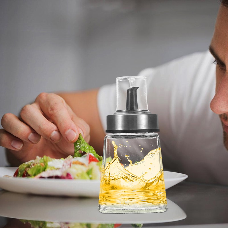 Glass Oil Dispenser Bottle, Cooking Oil Vinegar Storage with Spout, Reusable Jar for Home Travel