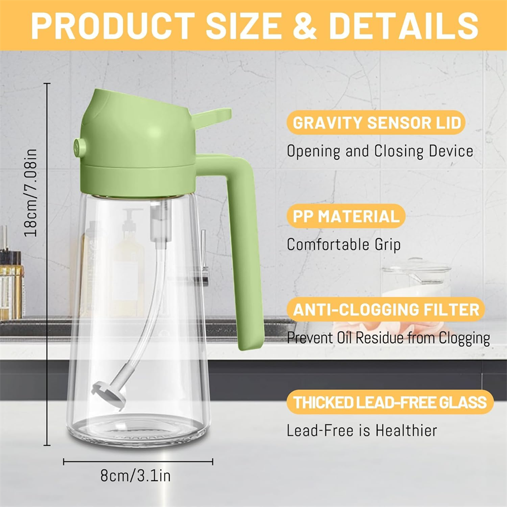 Glass Oil Dispenser with Automatic Flip Lid, Leak-Proof Oil Spray Bottle for Kitchen Cooking