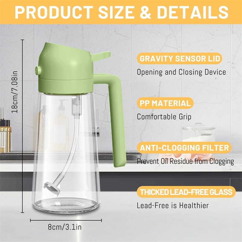 Glass Oil Dispenser with Automatic Flip Lid, Leak-Proof Oil Spray Bottle for Kitchen Cooking