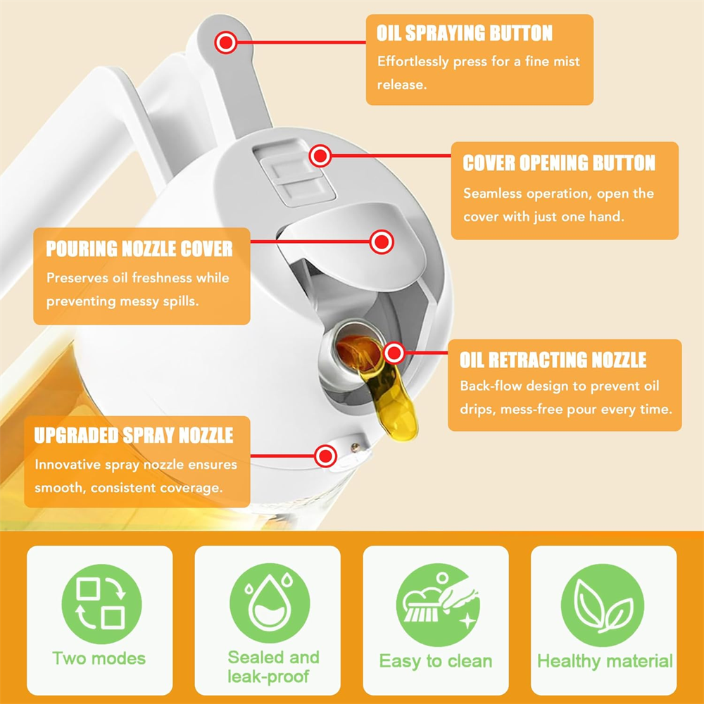 Glass Oil Dispenser with Automatic Flip Lid, Leak-Proof Oil Spray Bottle for Kitchen Cooking