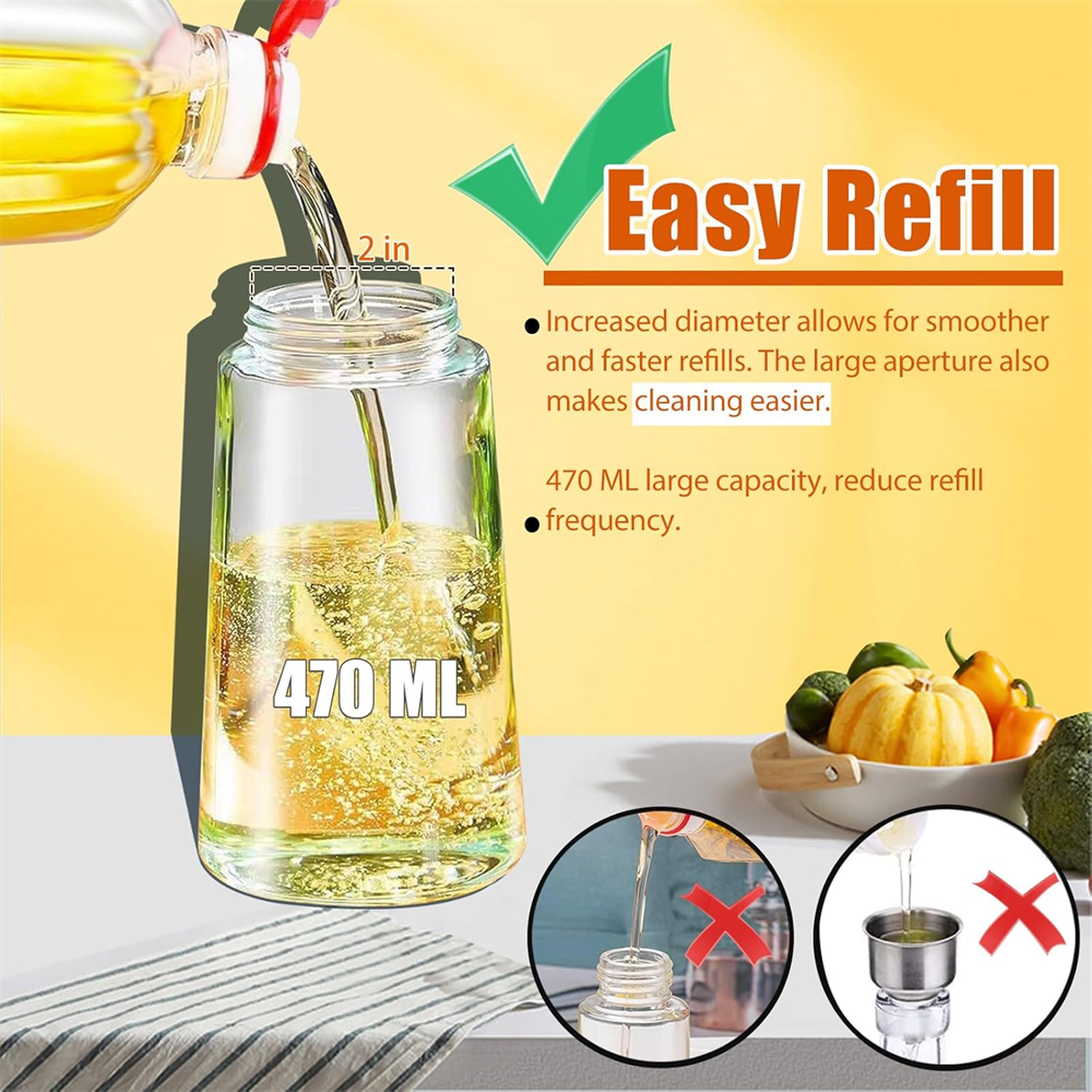Glass Oil Dispenser with Automatic Flip Lid, Leak-Proof Oil Spray Bottle for Kitchen Cooking