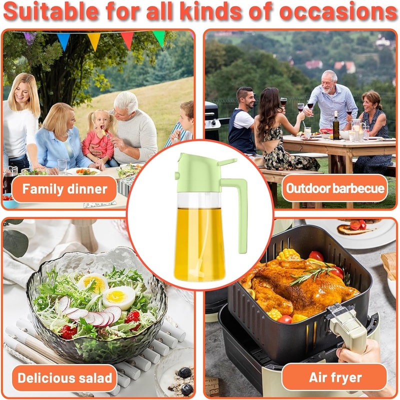 Glass Oil Dispenser with Automatic Flip Lid, Leak-Proof Oil Spray Bottle for Kitchen Cooking