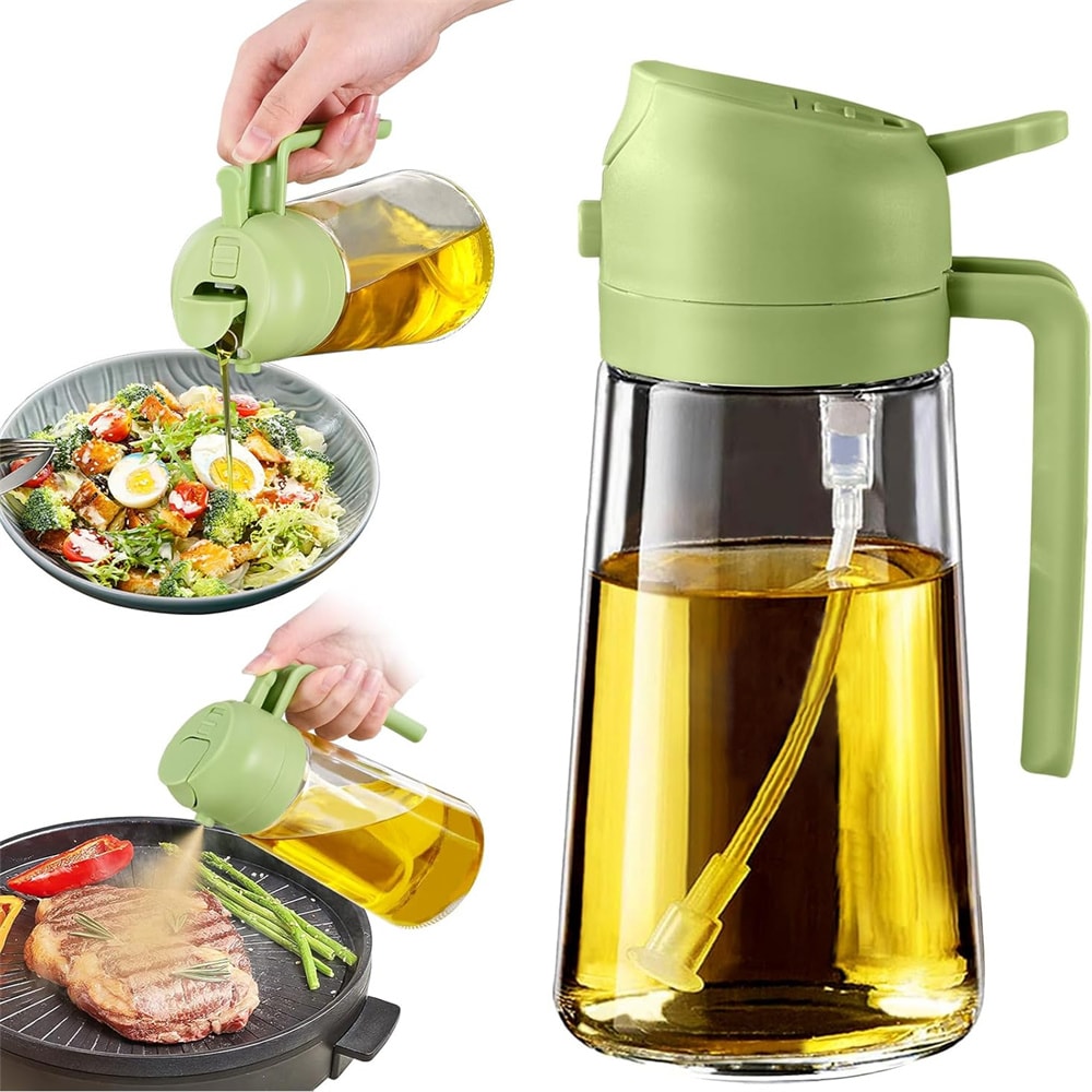 Glass Oil Dispenser with Automatic Flip Lid, Leak-Proof Oil Spray Bottle for Kitchen Cooking
