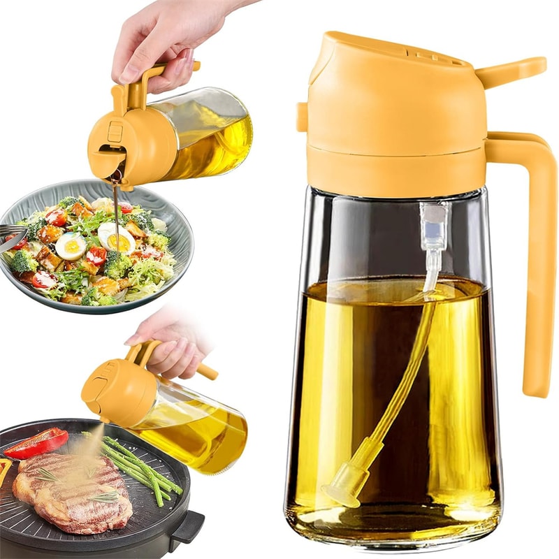 Glass Oil Dispenser with Automatic Flip Lid, Leak-Proof Oil Spray Bottle for Kitchen Cooking